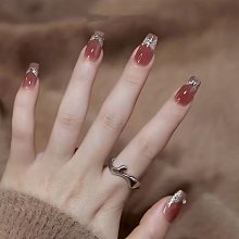 純手工穿戴甲中長款精品美甲貼片成品手繪可愛風卡通鉆學生假指甲 指甲貼片 美甲片 指甲貼238 LX063 歷史價格詳細信息