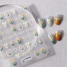 新款美甲郁金香復古小香風美甲貼紙粉色框珍珠圍邊小清新立體花朵夢歌家居館 歷史價格詳細信息