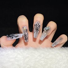 穿戴甲黑鉆蝴蝶結長款輕奢赫本風美甲貼片甲片可摘下重復使用新款~特價~美家小鋪 歷史價格詳細信息