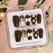 【原創實拍】秋冬新款穿戴甲琥珀咖色棕純手工美甲貼片香檳爆閃短 指甲貼片 美甲片 指甲貼161 LX063 歷史價格詳細信息