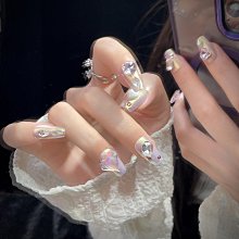 【原創實拍】純手工穿戴甲美甲貼片成品藍色貓眼星芒爆閃鉆純欲風 指甲貼片 美甲片 指甲貼70 LX063 歷史價格詳細信息