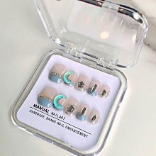 【純手工實拍】手工穿戴甲水冰月蝴蝶結短款光療美甲成品貼片法式 指甲貼片 美甲片 指甲貼27 LX063 歷史價格詳細信息