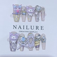 美甲貼片 美甲片 指甲片 手工穿戴甲手繪愛心克羅心藍色漸變清新藍色中T溫柔 歷史價格詳細信息