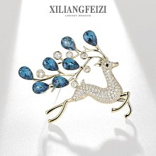鮑勃の生活館XILIANGFEIZI 高級藍水晶鹿胸針 鋯石鑲嵌動物別針 時尚衣服配飾胸花禮物 價格比較,價格查詢,歷史價格詳細信息