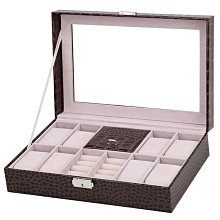 錶盒 展示盒 [鱷魚紋]PU手錶盒12位手錶展示收納箱木質玻璃開窗手錶箱首飾盒 歷史價格詳細信息