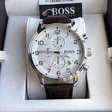 現貨HUGO BOSS 白色面錶盤 棕色皮革錶帶 石英 三眼計時 男士手錶 1512881 歷史價格詳細信息