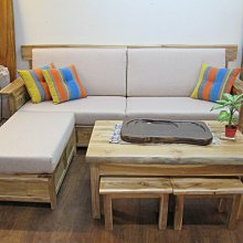 【肯萊柚木傢俱館】獨特自然風 100%老柚木 無上漆 自然邊 獨特美觀 耐用 抽屜可收納 L型沙發 限量一組 歷史價格詳細信息