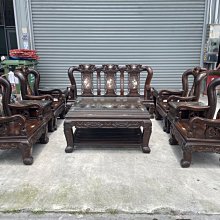 大三元二手家具*黑檀木雕刻戰國10件組*一人座*4+三人座*1+小茶几*4+大茶几*1-實木家具-紫檀木-城市二手家具 歷史價格詳細信息