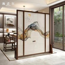 新中式山水屏風隔斷客廳辦公室實木玄關臥室房間入戶折疊移動折屏~匯得利家居行 歷史價格詳細信息