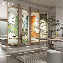 新中式入戶屏風隔斷客廳玄關現代簡約山水辦公室雙面簡易實木座屏熱心小賣家 歷史價格詳細信息