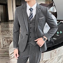 西裝馬甲套裝男春季高級條紋大碼結婚伴郎團服修身上班職業【超齡男裝】 歷史價格詳細信息