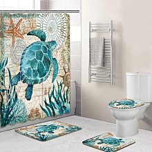 3d數碼印花浴簾法蘭絨面毛氈布滴塑底浴室四件套 滌綸防水浴簾 歷史價格詳細信息