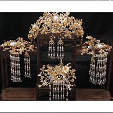 2022新款秀禾服新娘頭飾中式大氣金色鳳冠結婚秀禾髮飾簡約飾品女 歷史價格詳細信息