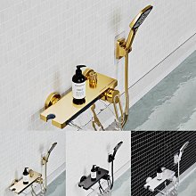 白色冷熱淋浴花灑套裝鋼琴按鍵數顯貼牆臺全銅大置物淋浴花灑 歷史價格詳細信息