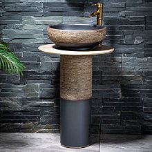 陶瓷立柱盆落地式一體洗手盆戶外陽臺復古藝術洗手池立-可開發票 歷史價格詳細信息