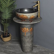 陶瓷立柱盆落地式一體洗手盆戶外陽臺復古藝術洗手池立-可開發票 歷史價格詳細信息