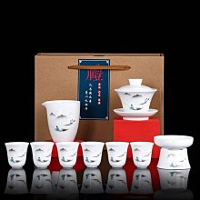 整套羊脂玉白瓷蓋碗茶杯家用套裝德化陶瓷功夫茶具簡約高檔禮盒裝-佳藝居 歷史價格詳細信息