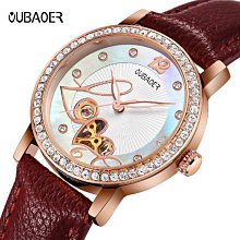 【潮裡潮氣】oubaoer歐寶兒時尚機械鏤空夜光皮帶防水女士手錶鑲鑽2005b 價格比較,價格查詢,歷史價格詳細信息