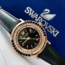 現貨SWAROVSKI 黑色珍珠母貝錶盤 流轉晶鑽圈 黑色皮革錶帶 石英 女士手錶 5301877 施華洛世奇腕錶 歷史價格詳細信息
