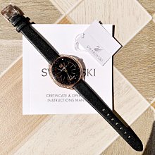 現貨SWAROVSKI 黑色珍珠母貝錶盤 流轉晶鑽圈 黑色皮革錶帶 石英 女士手錶 5301877 施華洛世奇腕錶 歷史價格詳細信息