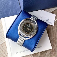 現貨SWAROVSKI 黑色珍珠母貝錶盤 流轉晶鑽圈 黑色皮革錶帶 石英 女士手錶 5301877 施華洛世奇腕錶 歷史價格詳細信息