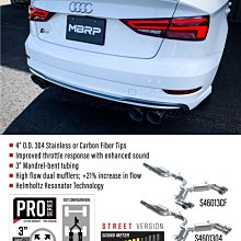 =1號倉庫= MBRP 三英寸 主動式 中尾段 四出 排氣管 2015-2020 AUDI S3 歷史價格詳細信息