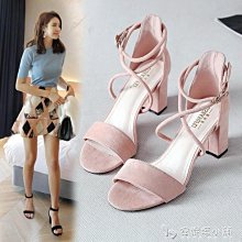 新款一字扣帶粗跟涼鞋女超高跟性感魚嘴鞋女鞋 歷史價格詳細信息