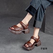 頭層牛皮復古坡跟涼鞋女夏季新款牛筋軟底真皮媽媽鞋松糕厚底女鞋 歷史價格詳細信息