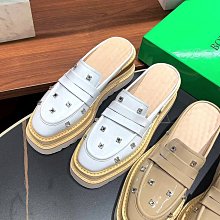 『真皮世家』2023年新款真皮厚底方頭透氣包頭半拖鞋柔軟防滑　純色百搭涼拖鞋 歷史價格詳細信息