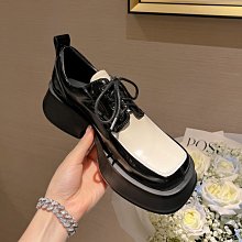 『真皮世家』英倫風厚底小皮鞋女淺口粗跟瑪麗珍鞋2023新款春夏季高跟百搭單鞋 歷史價格詳細信息