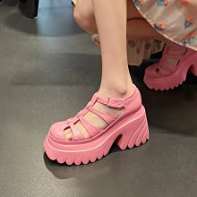 『真皮世家』包頭厚底粗跟一字帶涼鞋女真皮2023新款春夏季超高跟防水臺后空鞋 歷史價格詳細信息