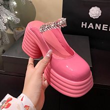 『真皮世家』包頭厚底粗跟一字帶涼鞋女真皮2023新款春夏季超高跟防水臺后空鞋 歷史價格詳細信息