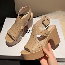 『真皮世家』小個子露趾仙女拖鞋女真皮外穿粗跟一字拖2023新款夏季高跟涼拖鞋 歷史價格詳細信息