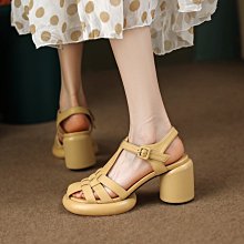 『真皮世家』包頭厚底粗跟一字帶涼鞋女真皮2023新款春夏季超高跟防水臺后空鞋 歷史價格詳細信息