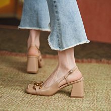 『真皮世家』包頭涼鞋女2021春夏季新款尖頭涼拖鞋異性鞋跟杏色牛皮女鞋子批發 歷史價格詳細信息