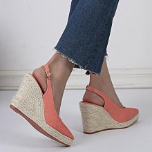 楔型厚底高跟尖頭燈芯絨女鞋后空搭扣度假風草編麻繩底楔型涼鞋 坡跟涼鞋 楔型涼拖 坡跟拖鞋 歷史價格詳細信息