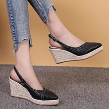 楔型厚底高跟尖頭燈芯絨女鞋后空搭扣度假風草編麻繩底楔型涼鞋 坡跟涼鞋 楔型涼拖 坡跟拖鞋 歷史價格詳細信息