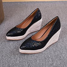 春秋新款楔型厚底高跟尖頭淺口單鞋女草編麻繩底現貨楔型涼鞋 坡跟涼鞋 楔型涼拖 坡跟拖鞋 歷史價格詳細信息