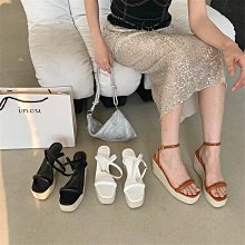 2024夏季新款厚底牛仔布休閒沙灘鞋皮帶扣圓頭露趾韓版涼拖鞋女 歷史價格詳細信息