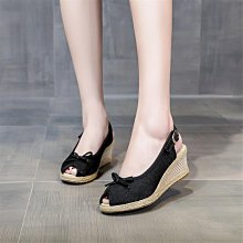 坡跟涼鞋民族風草編松糕厚底涼鞋高跟學生涼鞋大小碼33-43碼 草編楔形鞋 楔形涼鞋 增高厚底涼鞋 楔形涼拖鞋 女鞋 歷史價格詳細信息