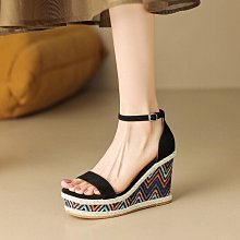 坡跟涼鞋民族風草編松糕厚底涼鞋高跟學生涼鞋大小碼33-43碼 草編楔形鞋 楔形涼鞋 增高厚底涼鞋 楔形涼拖鞋 女鞋 歷史價格詳細信息