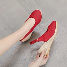 坡跟涼鞋民族風草編松糕厚底涼鞋高跟學生涼鞋大小碼33-43碼 草編楔形鞋 楔形涼鞋 增高厚底涼鞋 楔形涼拖鞋 女鞋 歷史價格詳細信息