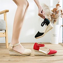 坡跟涼鞋民族風草編松糕厚底涼鞋高跟學生涼鞋大小碼33-43碼 草編楔形鞋 楔形涼鞋 增高厚底涼鞋 楔形涼拖鞋 女鞋 歷史價格詳細信息