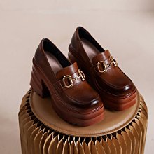 『真皮世家』英倫風厚底小皮鞋女淺口粗跟瑪麗珍鞋2023新款春夏季高跟百搭單鞋 歷史價格詳細信息