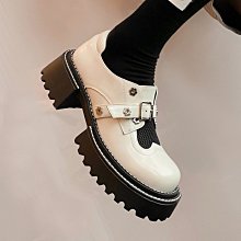 『真皮世家』英倫風厚底小皮鞋女淺口粗跟瑪麗珍鞋2023新款春夏季高跟百搭單鞋 歷史價格詳細信息