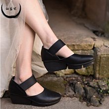 頭層牛皮復古坡跟涼鞋女夏季新款牛筋軟底真皮媽媽鞋松糕厚底女鞋 歷史價格詳細信息