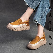 【拓荒者革製所】真皮厚底鞋四季款頭層牛皮樂福鞋增高一腳蹬休閒舒適單鞋真皮女鞋311 歷史價格詳細信息