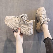 內增高老爹鞋女款2023新款秋冬爆款厚底休閑運動春季百搭杏色 歷史價格詳細信息