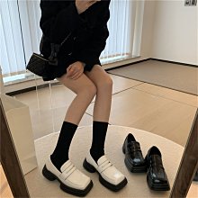 女鞋 厚底小皮鞋女夏季新款真皮粗跟樂福鞋英倫風黑色高跟學生女鞋 歷史價格詳細信息