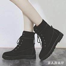 2019秋冬季短靴女鞋新款百搭絨面蕾絲帶平底內增高加絨中筒靴棉靴 歷史價格詳細信息